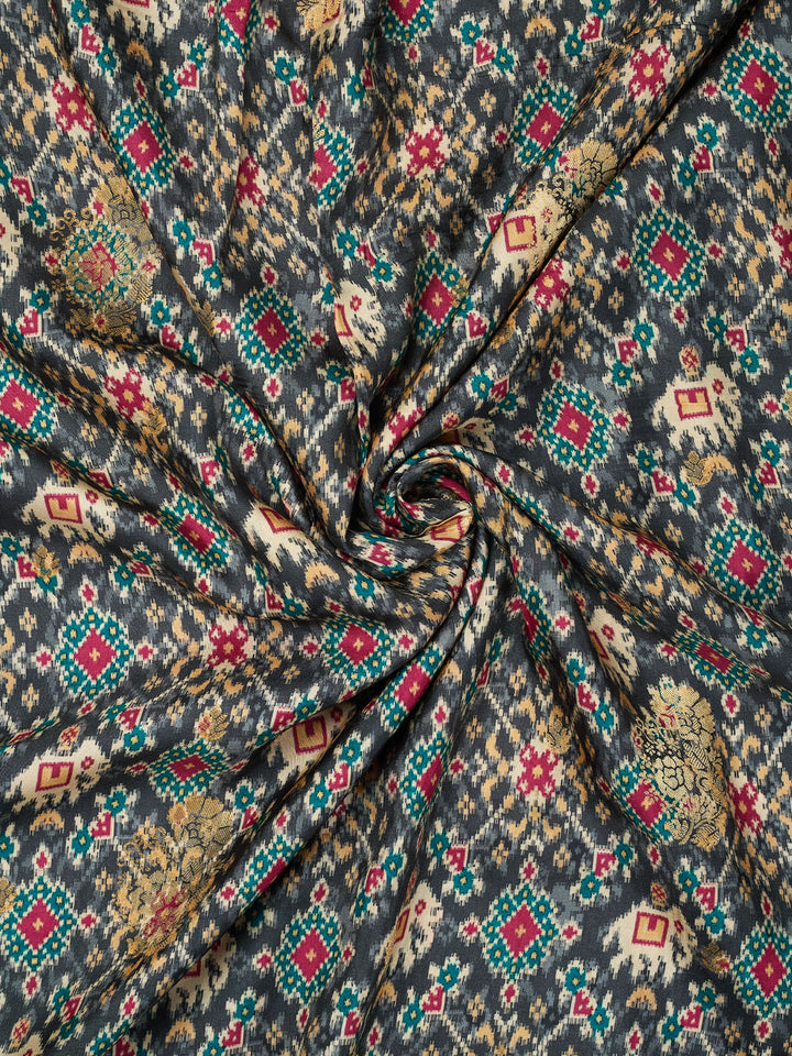 Grey Semi Silk Printed Banarasi Saree