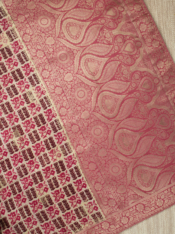 Beige Semi Silk Printed Banarasi Saree