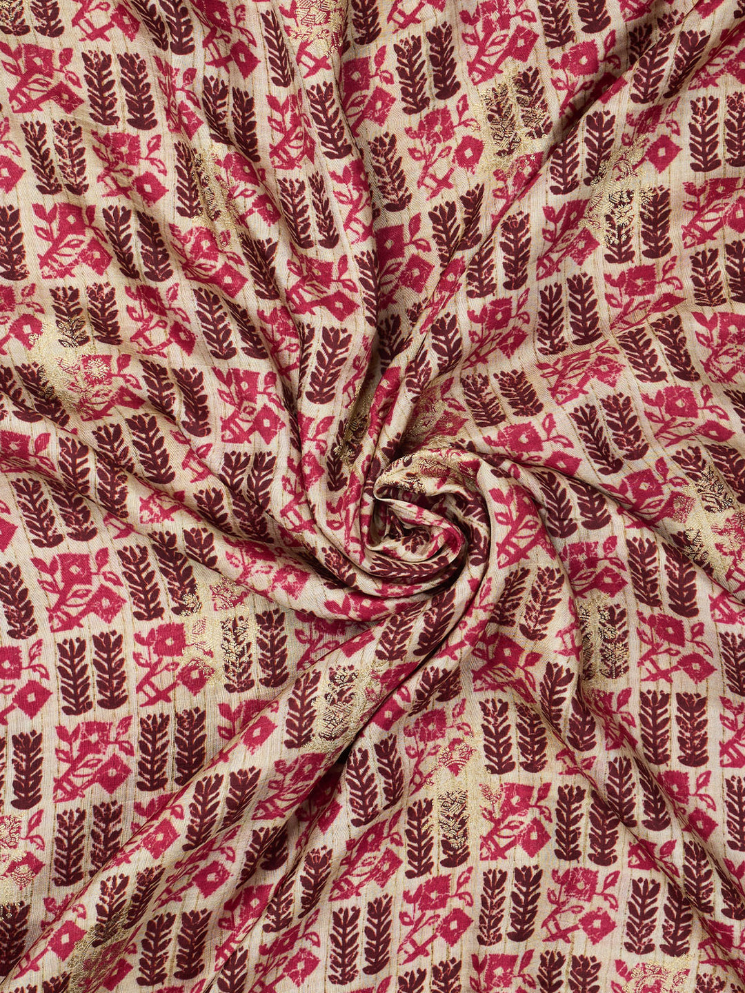 Beige Semi Silk Printed Banarasi Saree_4