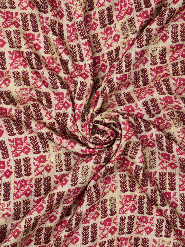 Beige Semi Silk Printed Banarasi Saree