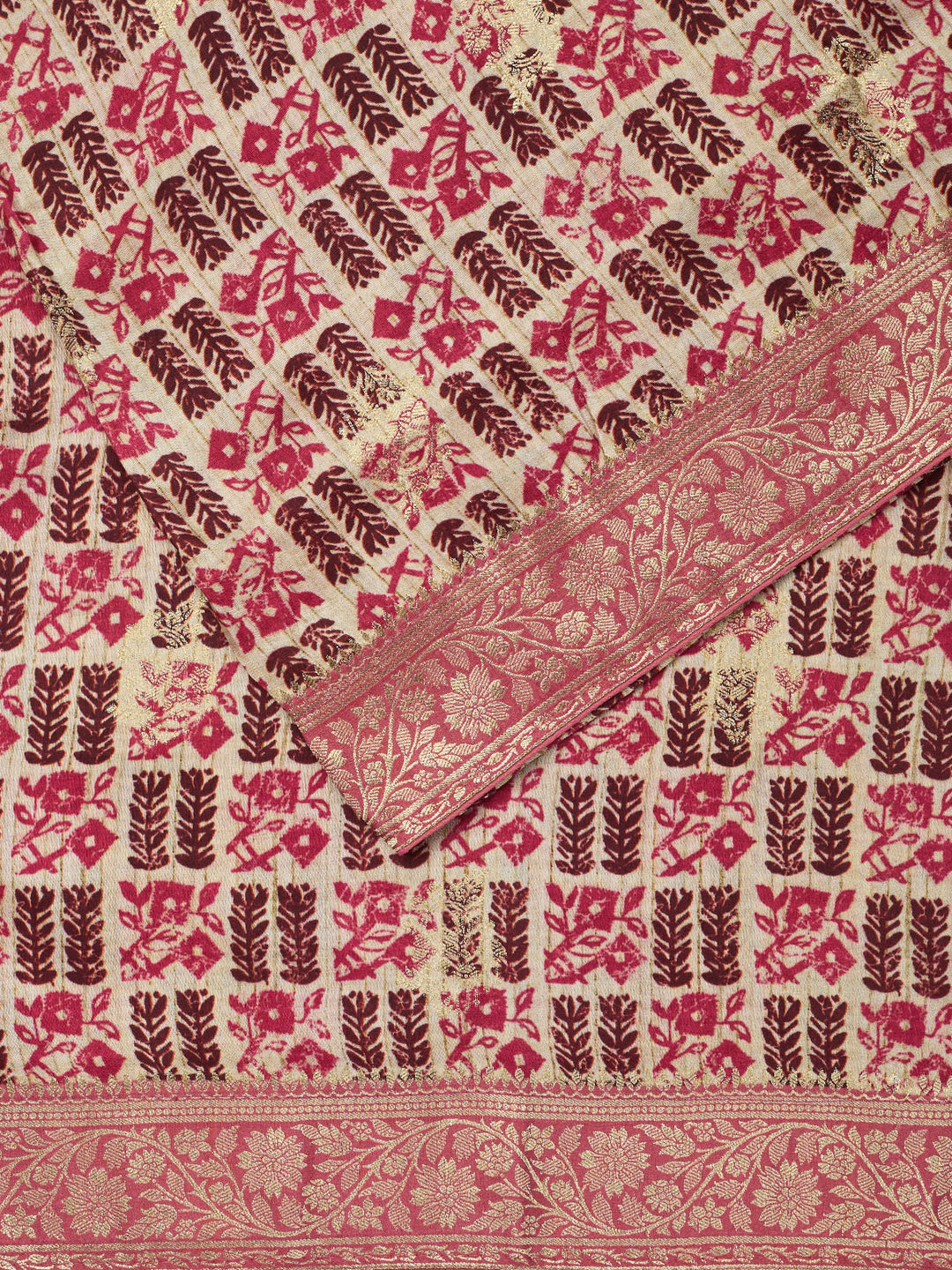 Beige Semi Silk Printed Banarasi Saree_2