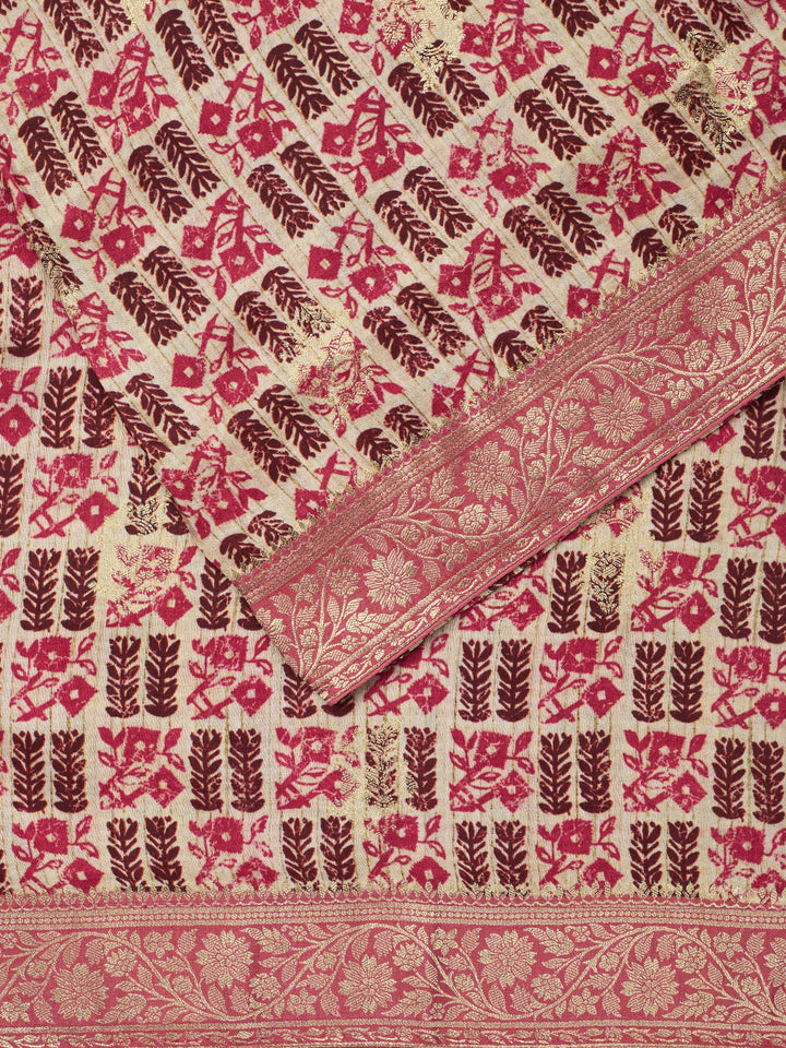 Beige Semi Silk Printed Banarasi Saree