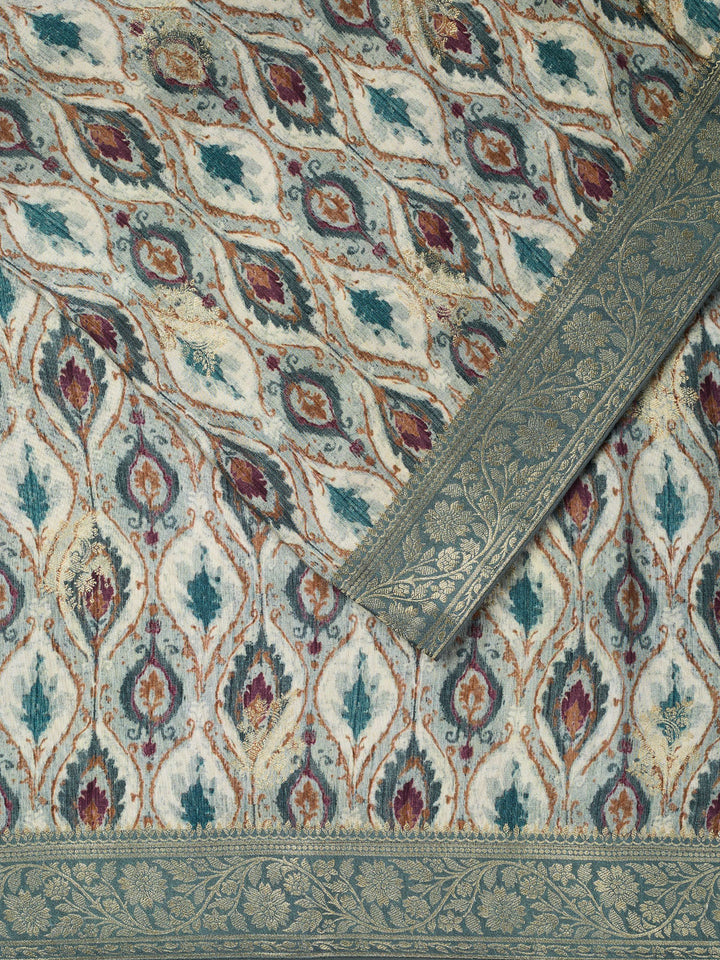 Green Semi Silk Printed Banarasi Saree