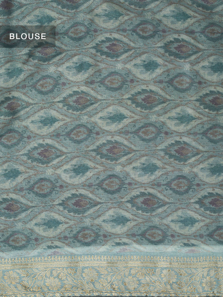 Green Semi Silk Printed Banarasi Saree