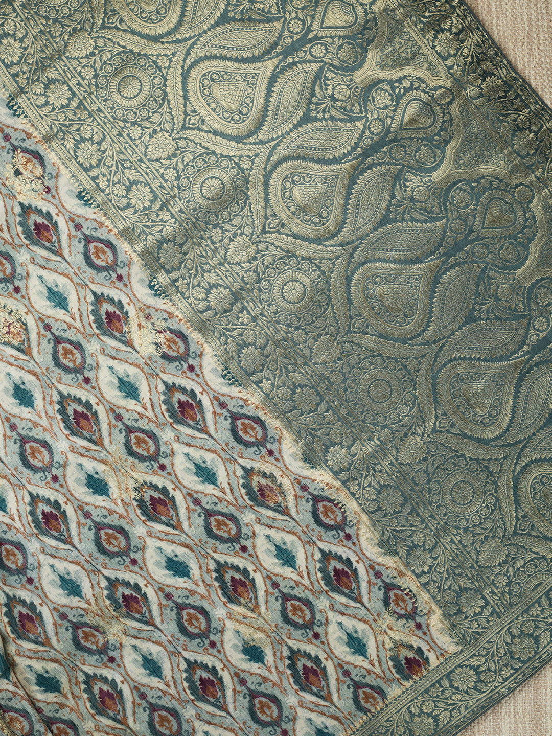 Green Semi Silk Printed Banarasi Saree_3