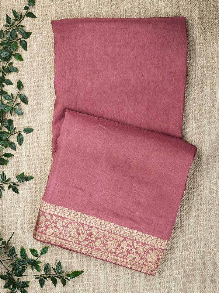 Pink Dola Silk Plain Banarasi Saree