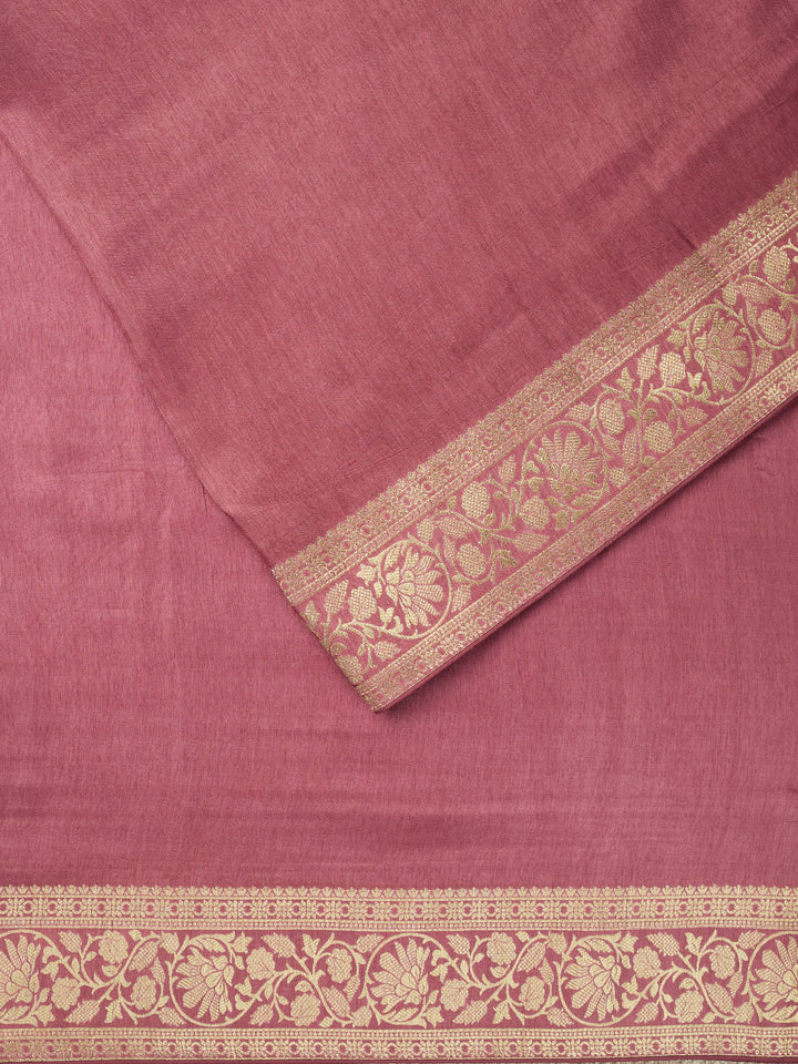 Pink Dola Silk Plain Banarasi Saree