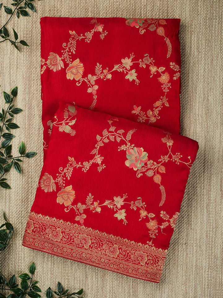Red Dola Silk Zari Jaal And Meena Work Banarasi Saree