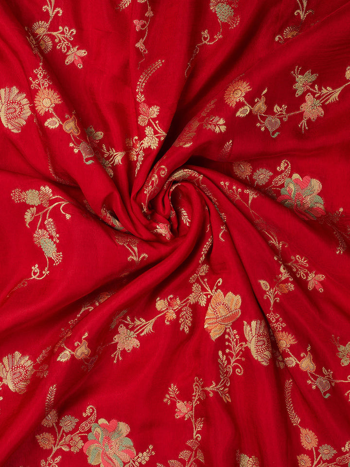 Red Dola Silk Zari Jaal And Meena Work Banarasi Saree
