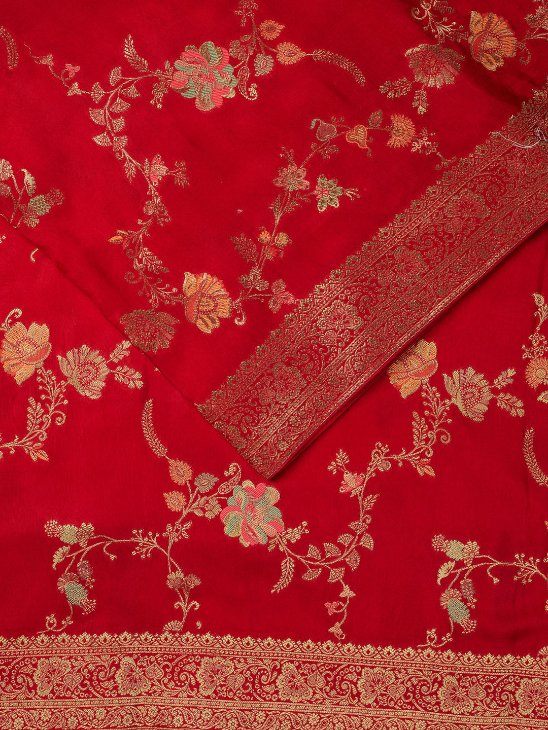 Red Dola Silk Zari Jaal And Meena Work Banarasi Saree_2