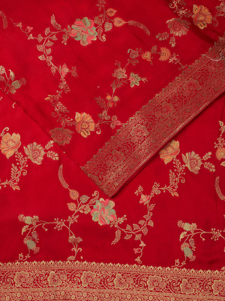 Red Dola Silk Zari Jaal And Meena Work Banarasi Saree