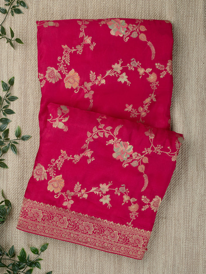 Pink Dola Silk Zari Jaal And Meena Work Banarasi Saree