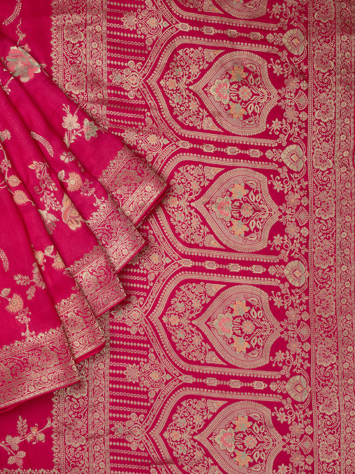Pink Dola Silk Zari Jaal And Meena Work Banarasi Saree