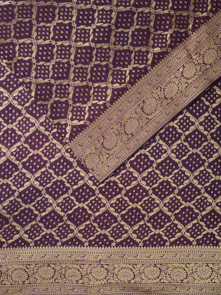 Purple Dola Silk Zari Jaal And Meena Work Banarasi Saree