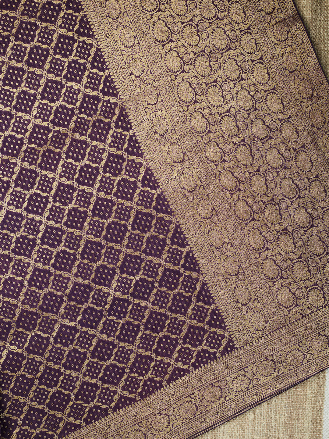 Purple Dola Silk Zari Jaal And Meena Work Banarasi Saree_3