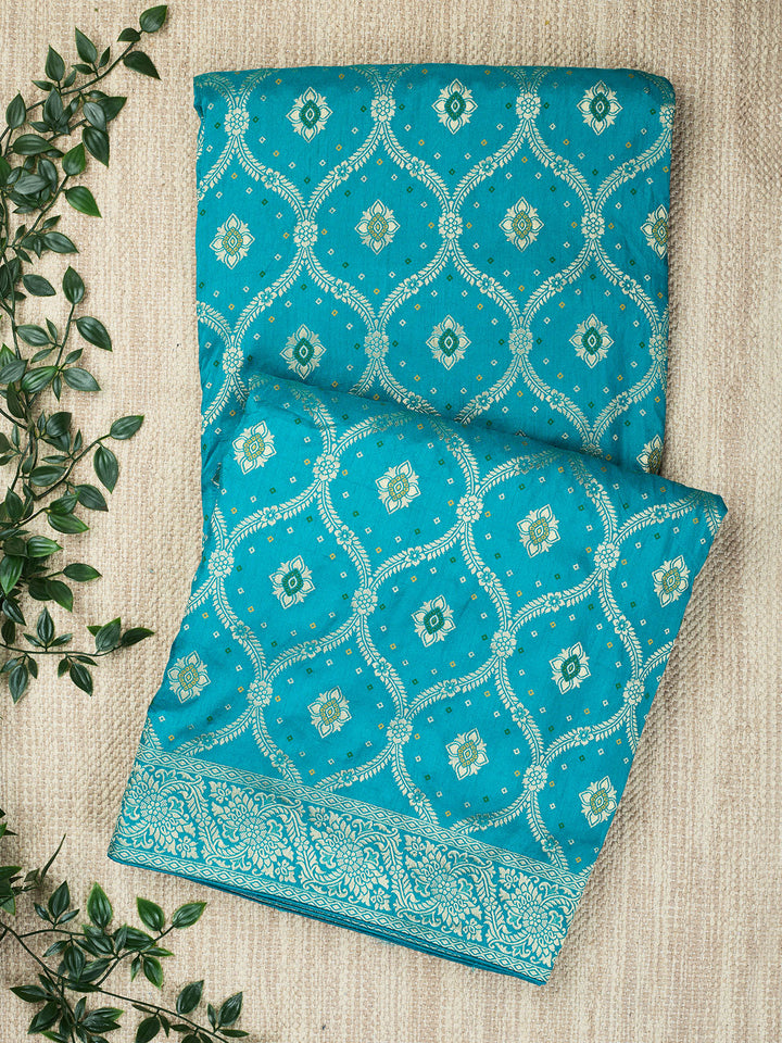 Firozi Dola Silk Zari Jaal And Meena Work Banarasi Saree