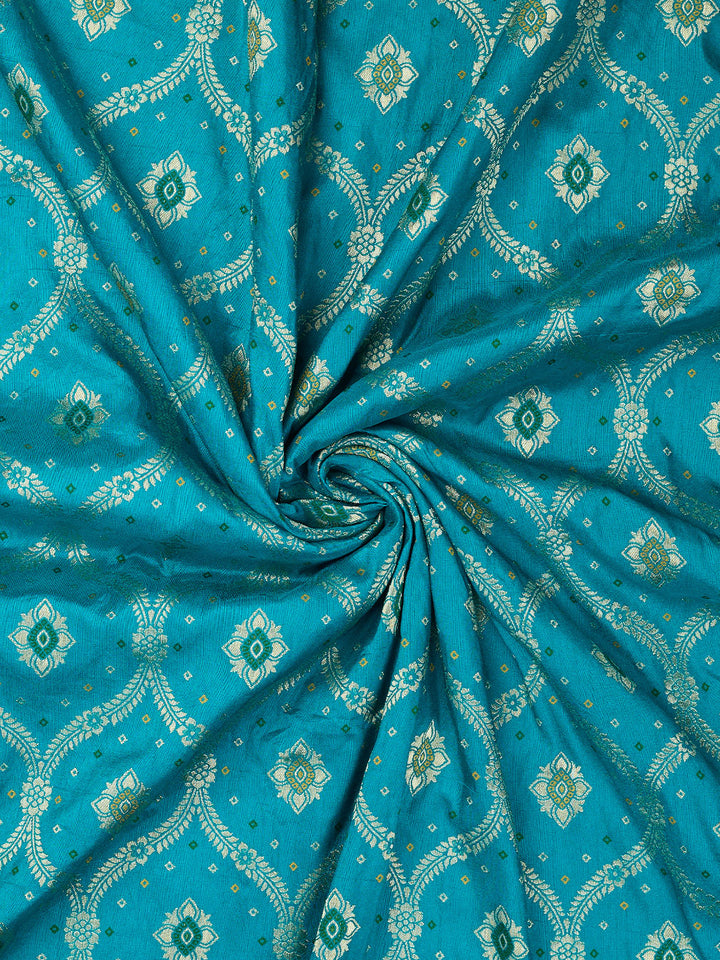 Firozi Dola Silk Zari Jaal And Meena Work Banarasi Saree