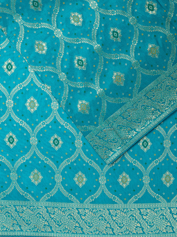 Firozi Dola Silk Zari Jaal And Meena Work Banarasi Saree