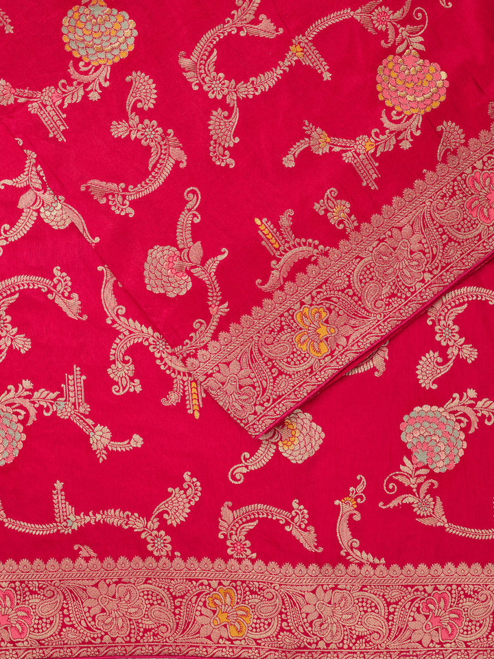 Pink Dola Silk Zari Big Bootas Banarasi Saree