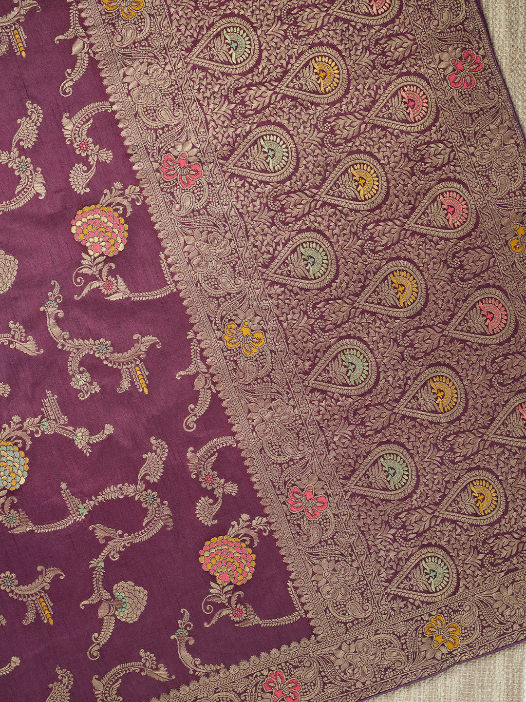 Purple Dola Silk Zari Big Bootas Banarasi Saree_3