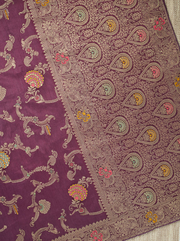 Purple Dola Silk Zari Big Bootas Banarasi Saree