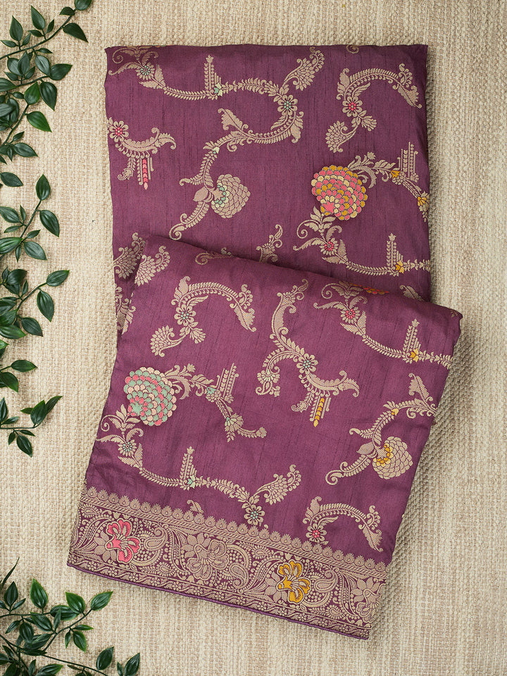 Purple Dola Silk Zari Big Bootas Banarasi Saree
