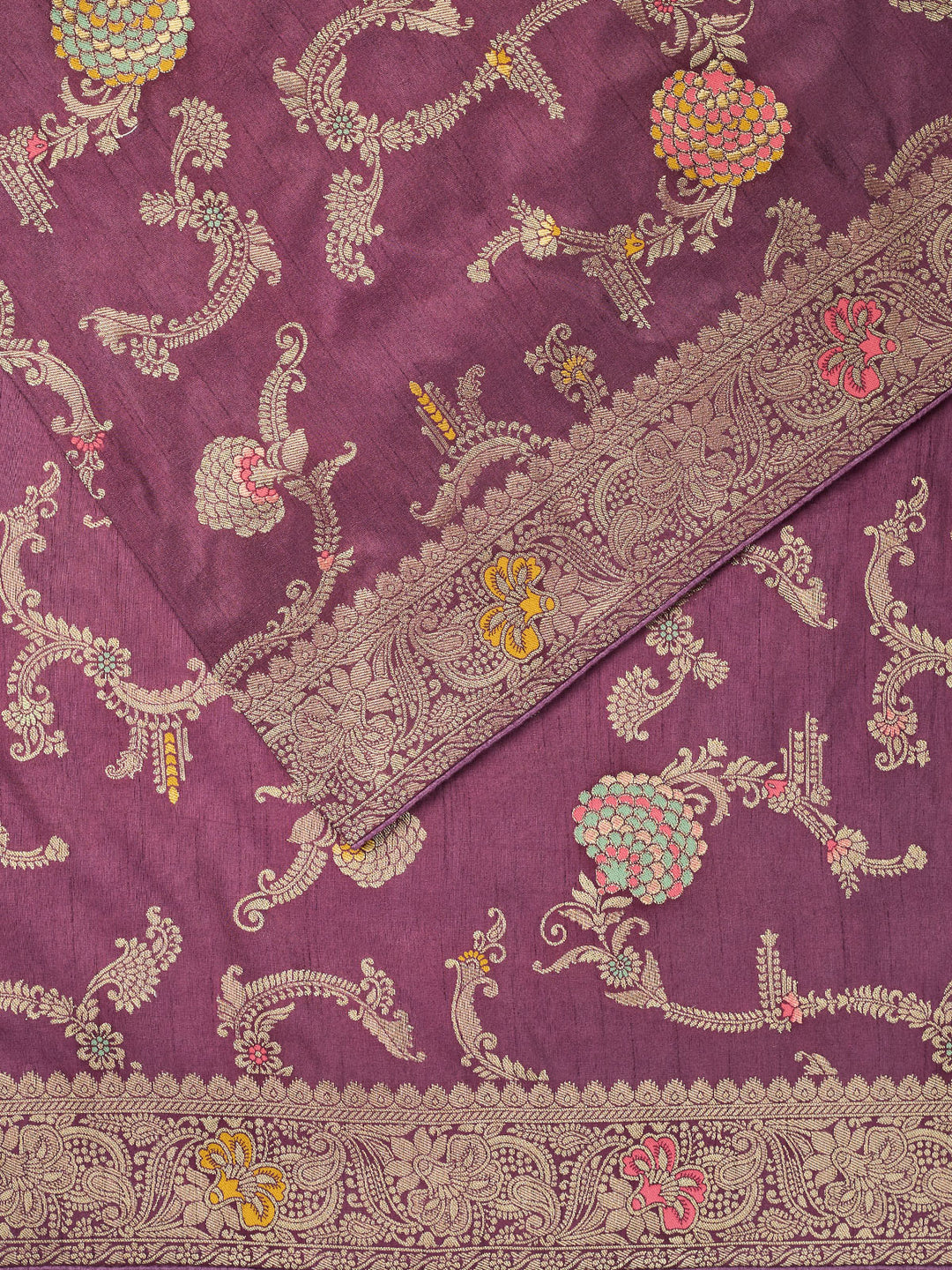 Purple Dola Silk Zari Big Bootas Banarasi Saree_2