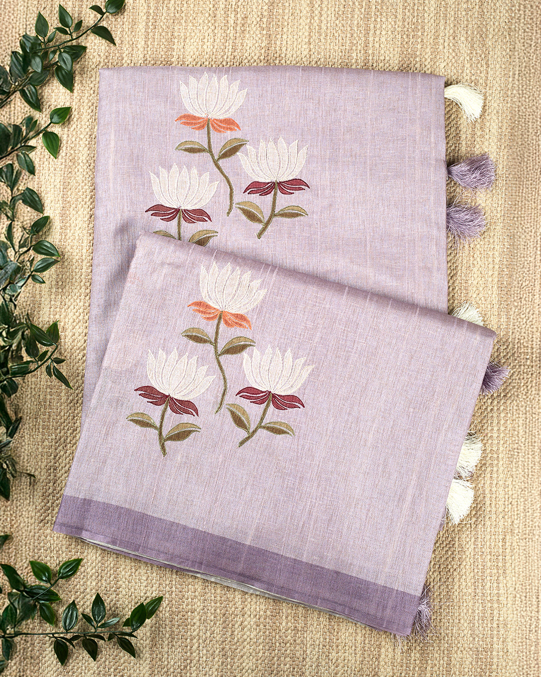 Purple Linen Plain Banarasi Saree_1