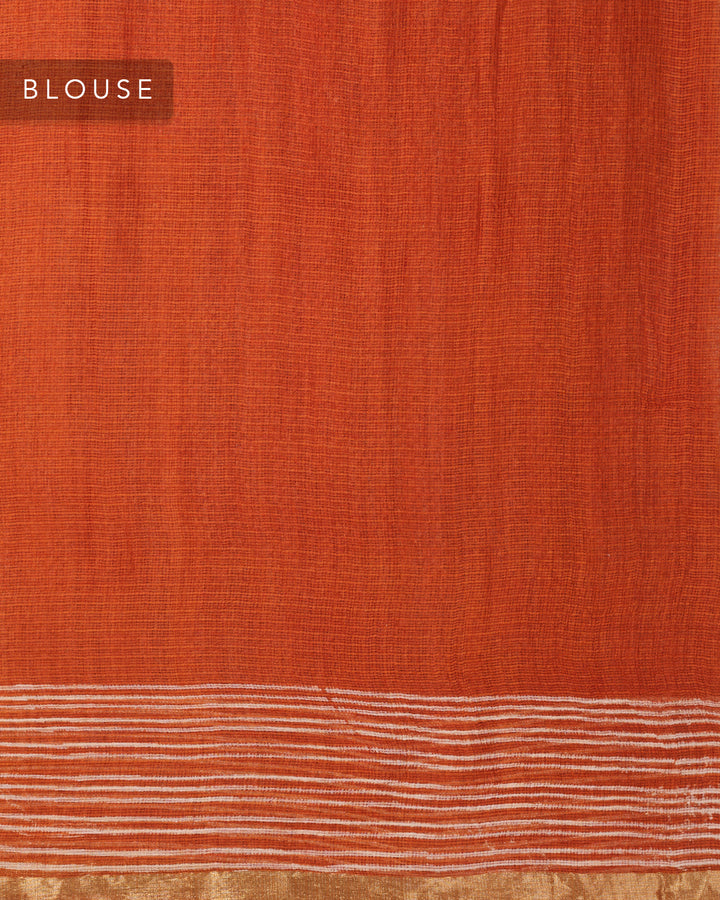 Orange Kota Printed Banarasi Saree