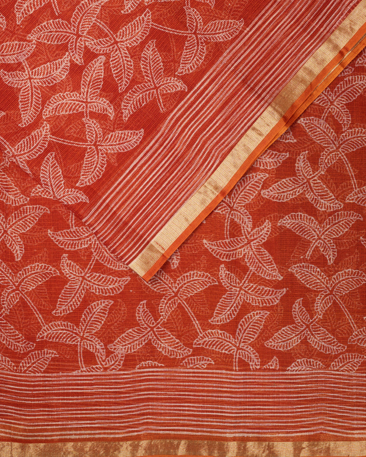 Orange Kota Printed Banarasi Saree