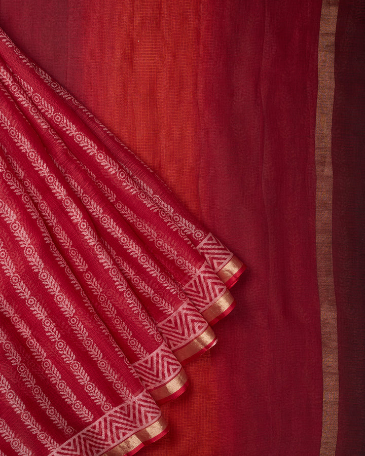 Red Kota Printed Banarasi Saree
