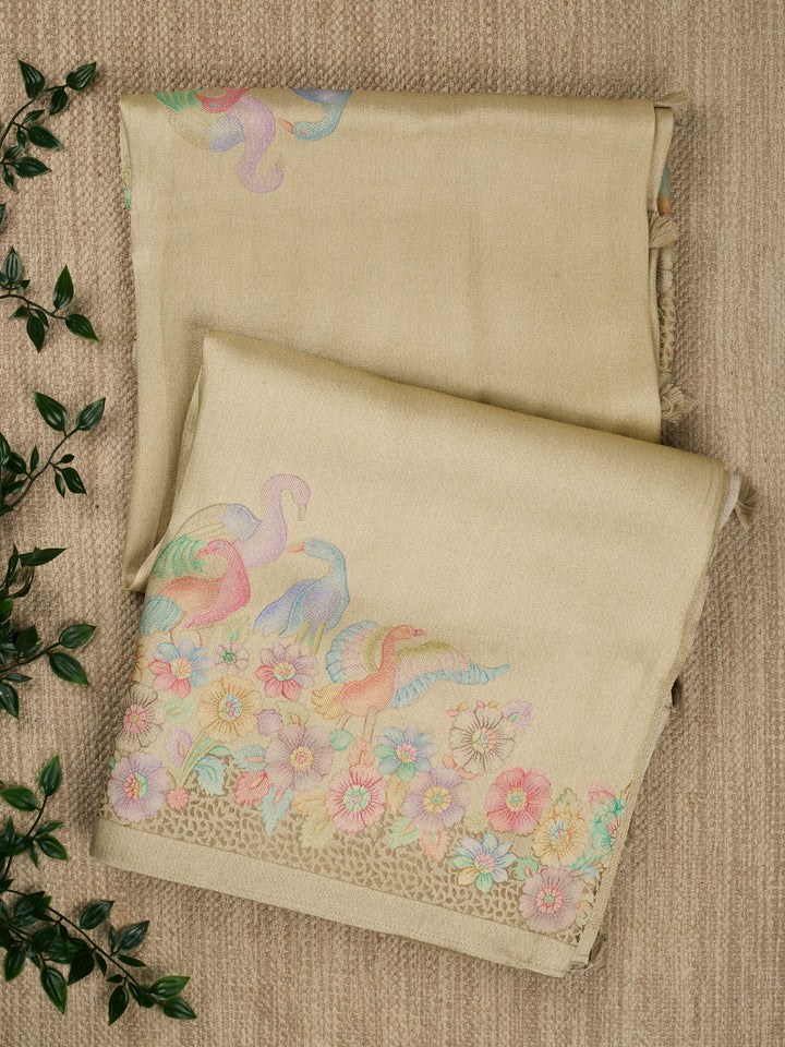 Yellow Pure Tissue Plain Banarasi Saree