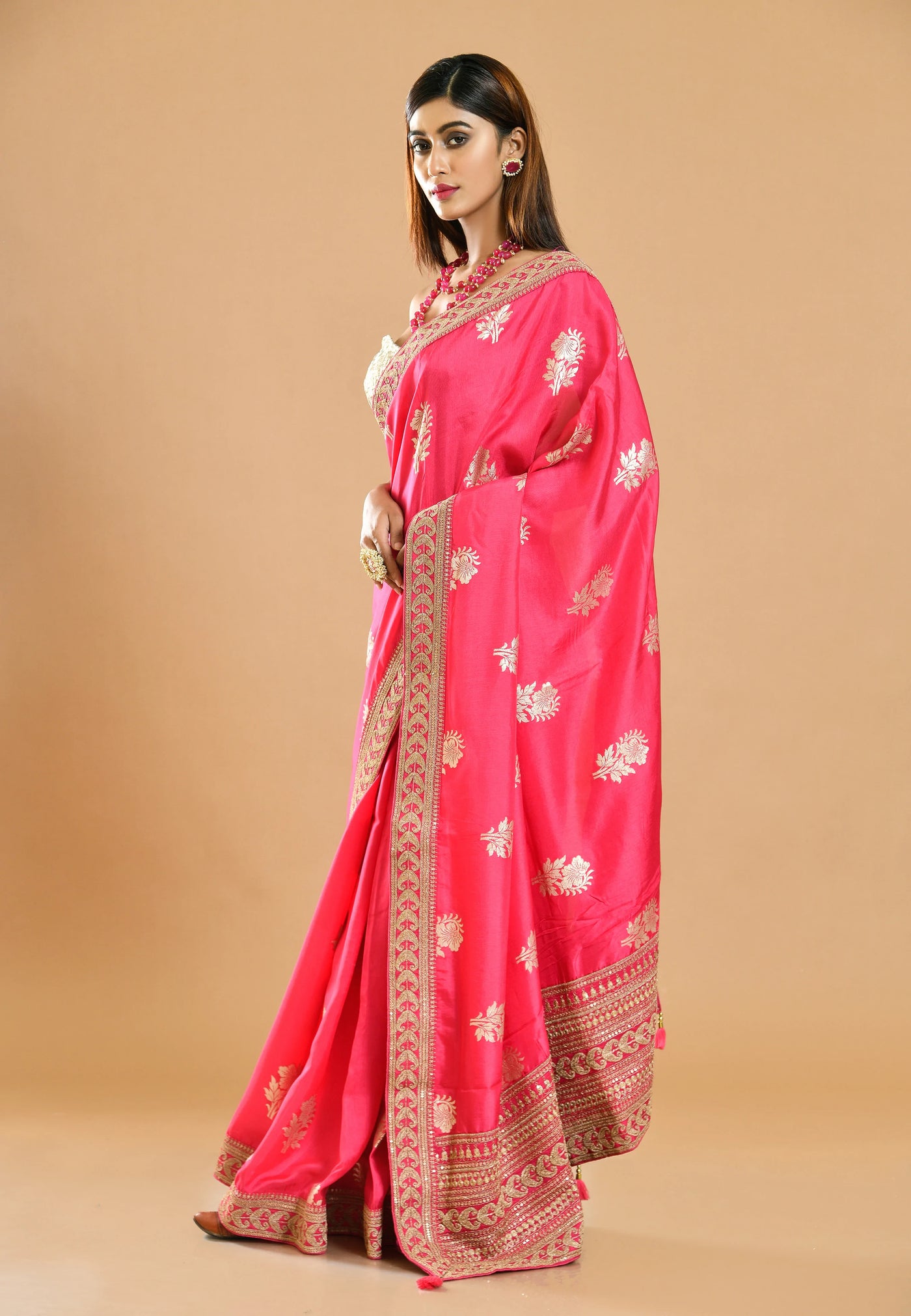 Rani Pink Silk Saree