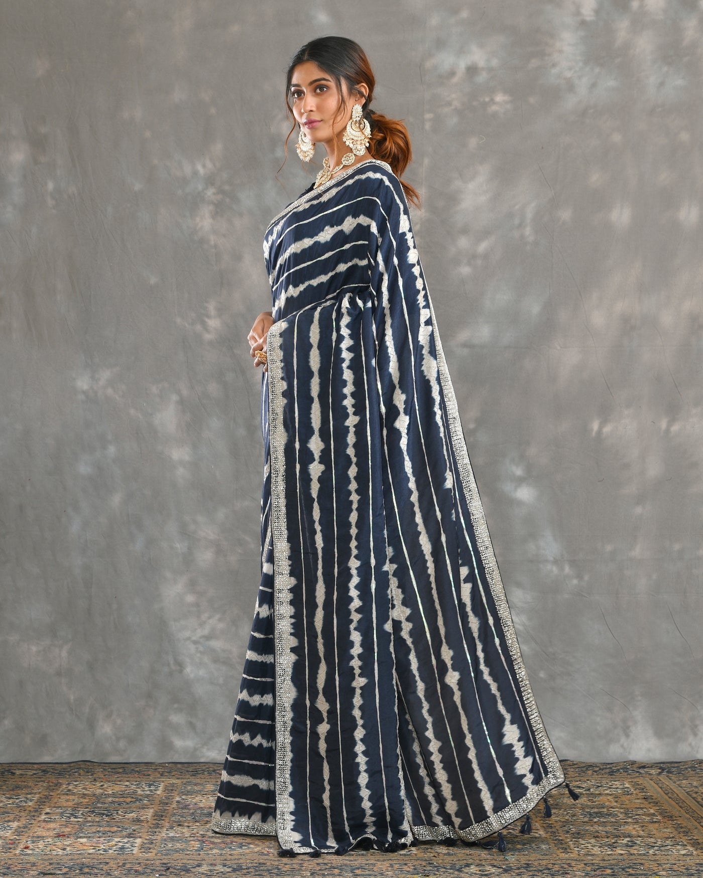 Blue Russian Tussar Hand Embroidery Saree