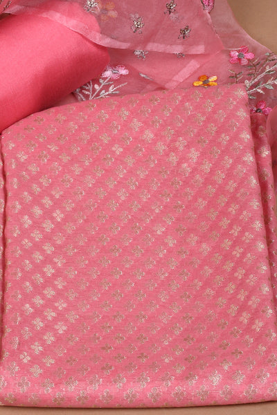 Chanderi Pink Zari Unstitched Kurta Dupatta Set