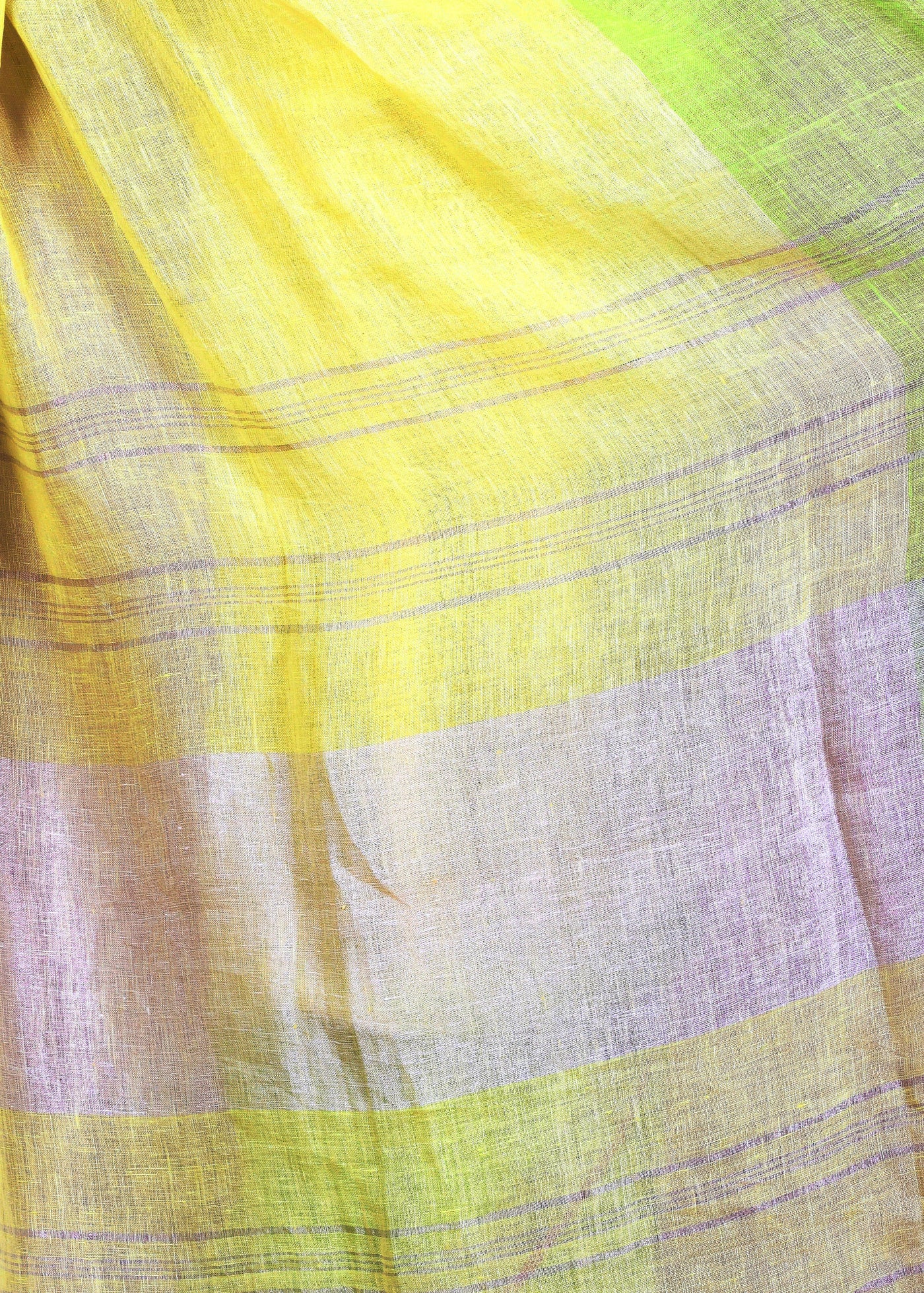 Yellow Pure Linen Triband Saree With Jadi Border