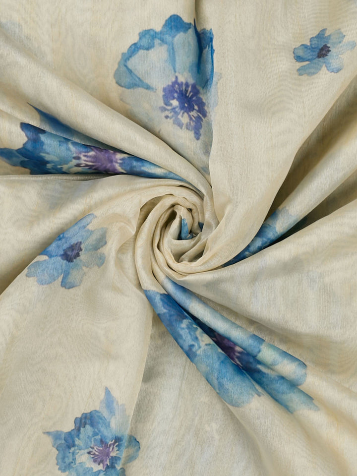 Blue Chanderi Printed Banarasi Saree