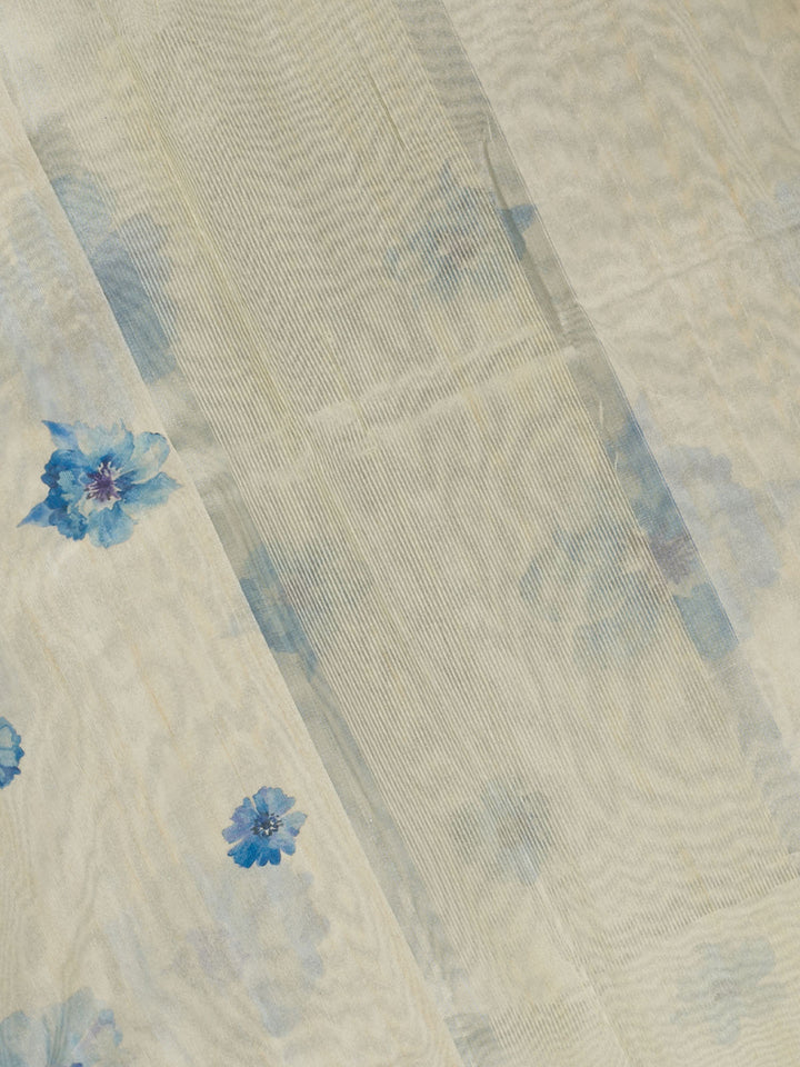 Blue Chanderi Printed Banarasi Saree