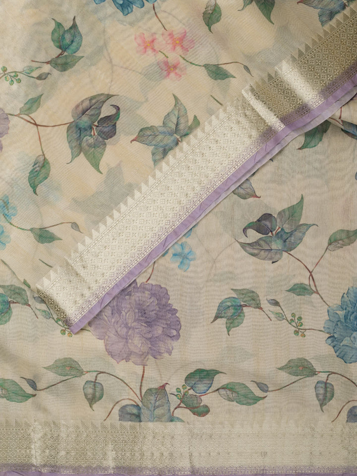 Purple Chanderi Printed Banarasi Saree