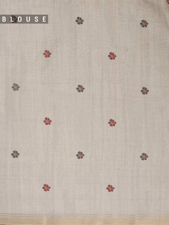 Biege Cotton Plain Banarasi Saree