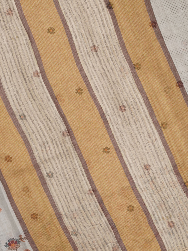 Biege Cotton Plain Banarasi Saree