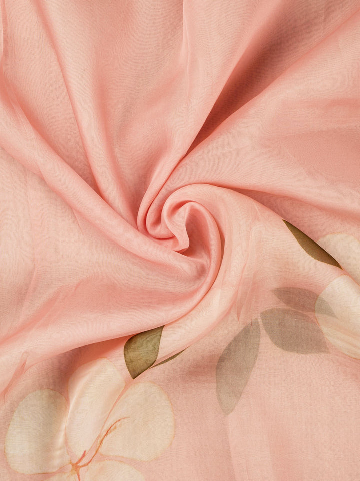 Peach Pure Organza Printed Banarasi Saree