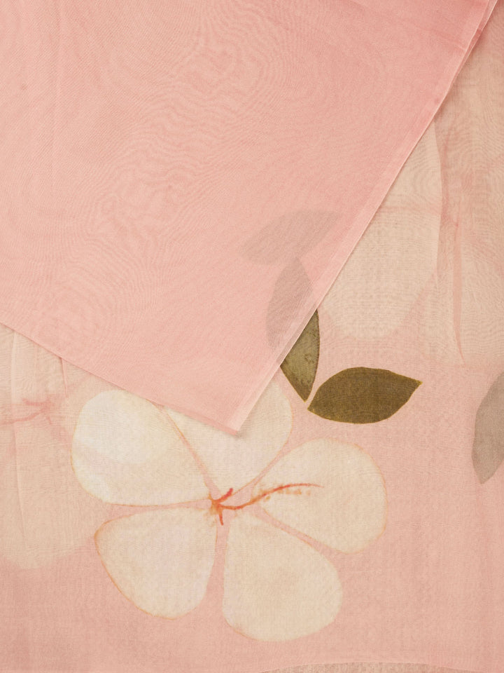 Peach Pure Organza Printed Banarasi Saree