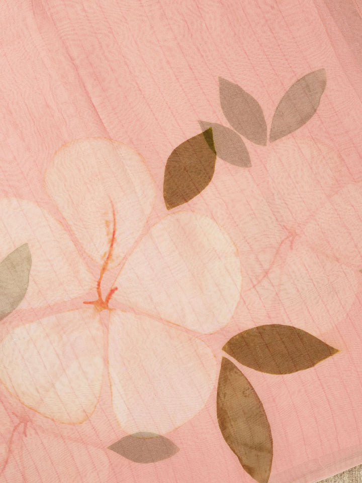Peach Pure Organza Printed Banarasi Saree