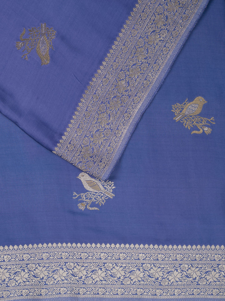 Blue Mysore Silk Bird Buta Banarasi Saree