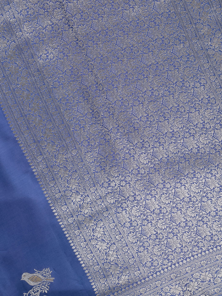 Blue Mysore Silk Bird Buta Banarasi Saree