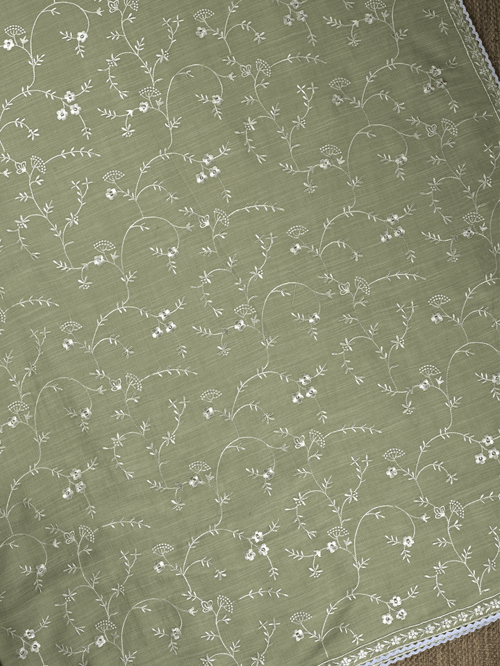 Mehndi Green Cotton Jaal Banarasi Saree