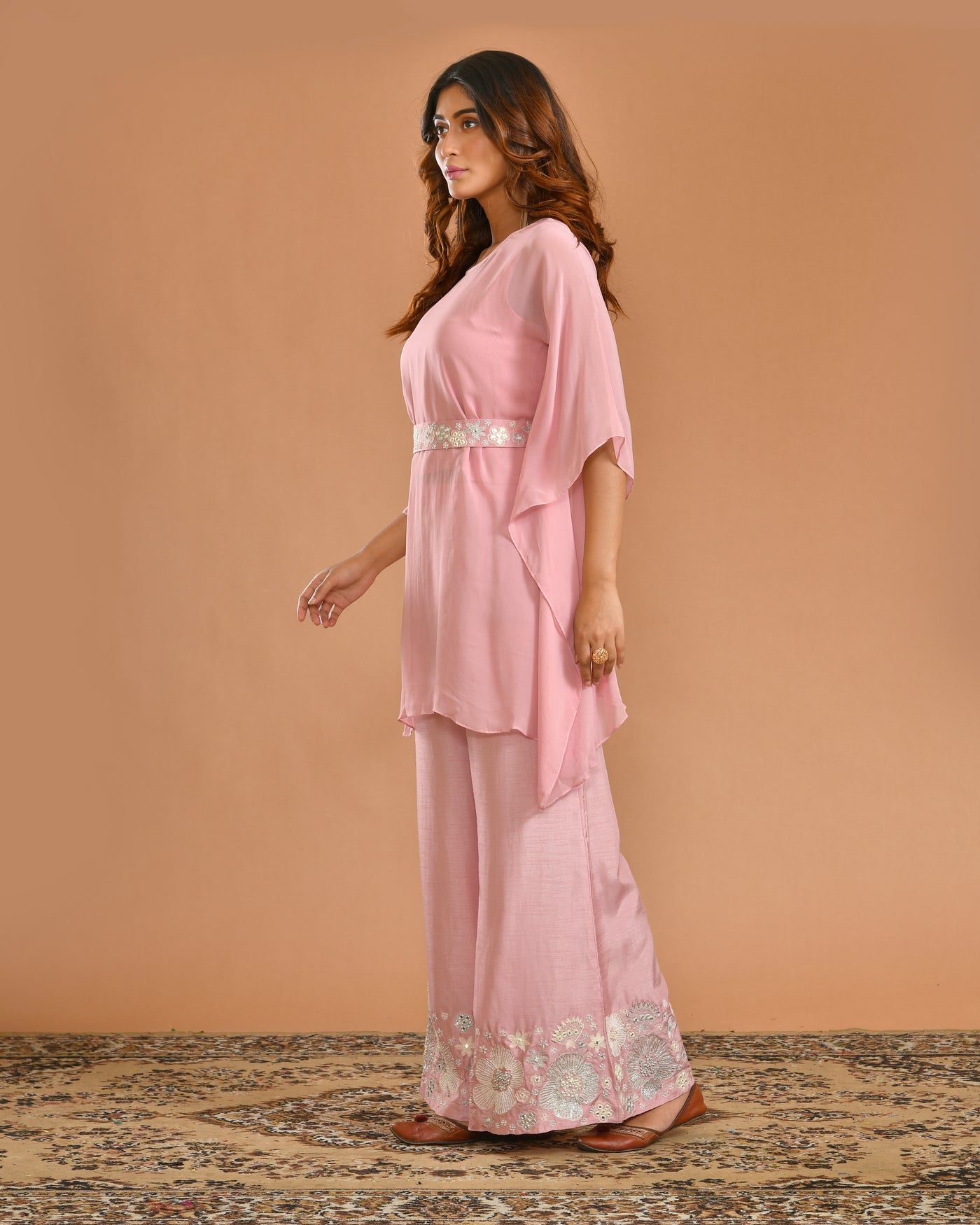 Mauve Viscose Hand Embroidered Kaftan Indo-Western Outfit