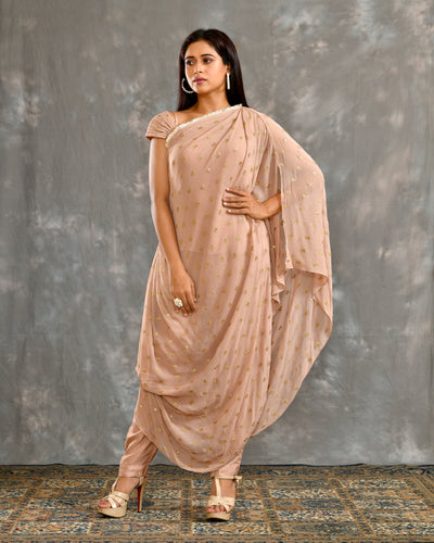 Elegant Viscose Indo-Western Kape Style Dress in Beige