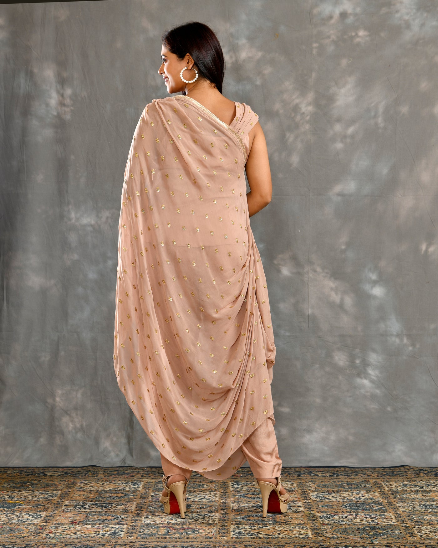 Elegant Viscose Indo-Western Kape Style Dress in Beige